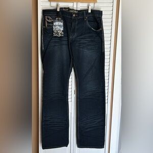 Mens 36x34 Urban Label dark indigo blue jeans size Embroidered NWT 36 34